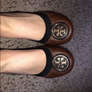 Tory Burch Brown and Navy Blue Flats